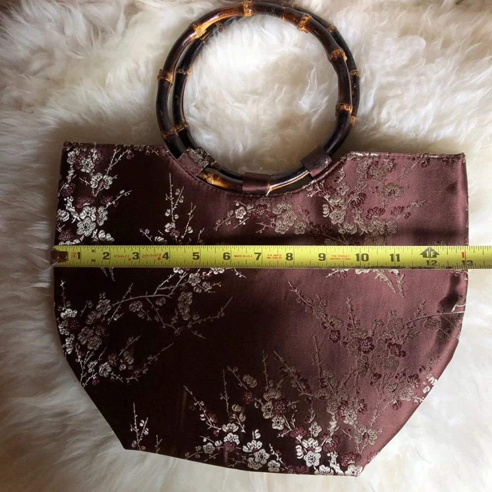 Asian Satin Bamboo Handle Purse